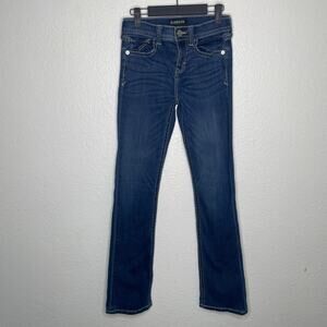 Express Womens Jeans Size 2 Barely Bootcut Mid Rise Denim Blue Dark Wash